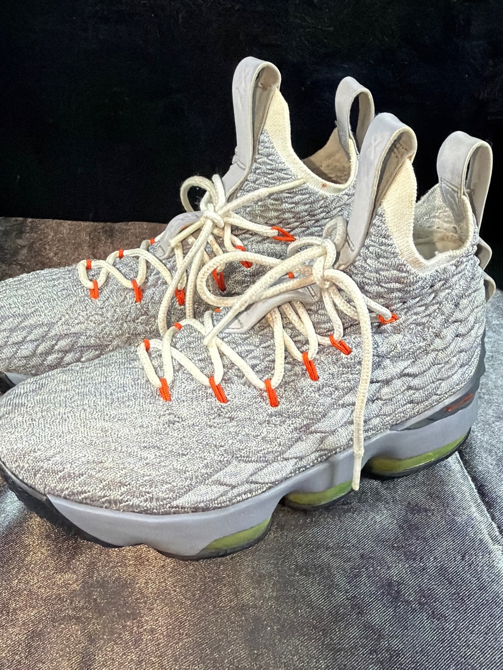 Nike Women's Light Gray Knit High-Top Sneakers with Orange Accents